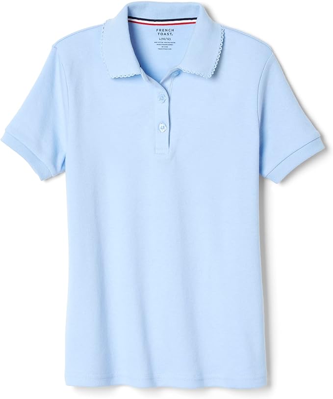 Girls' Short Sleeve Polo with Picot Collar