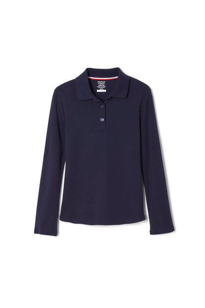 Girls' Long Sleeve Pique Polo with Picot Collar