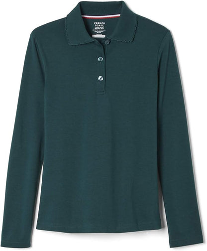 Girls' Long Sleeve Pique Polo with Picot Collar