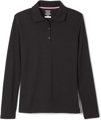 Girls' Long Sleeve Pique Polo with Picot Collar