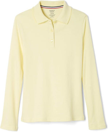Girls' Long Sleeve Pique Polo with Picot Collar