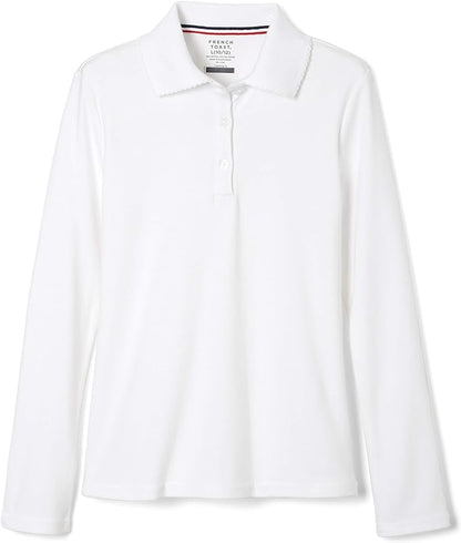 Girls' Long Sleeve Pique Polo with Picot Collar