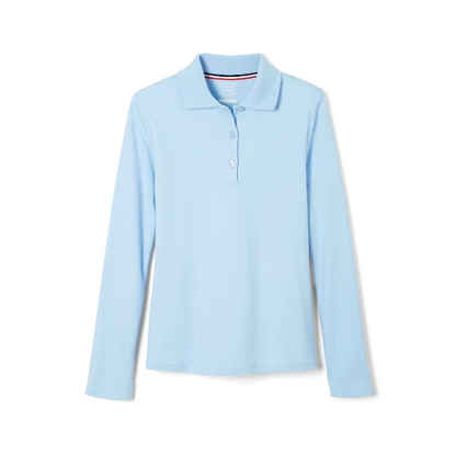 Girls' Long Sleeve Pique Polo with Picot Collar